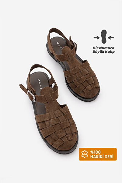 Marjin Sandale de damă din piele naturală, cu curea la gleznă, cu cataramă, c...