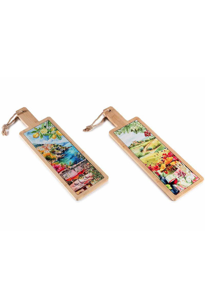 Decorer Set de 2 platouri de servire din lemn și ceramică 12.5 x 41.5 cm H