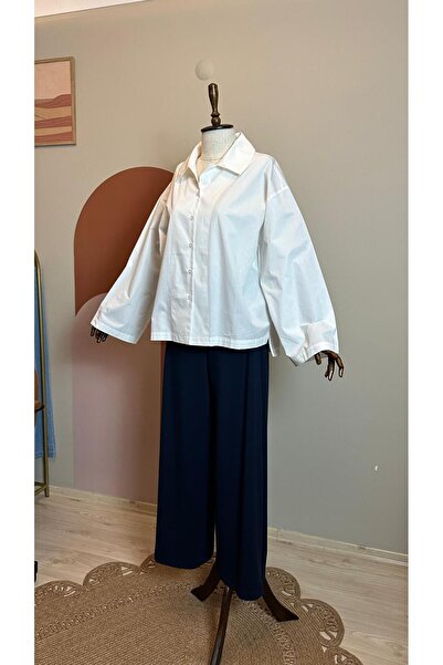 VeluraCollection Kadın Oversize Poplin Gömlek – Salaş Kesim Uzun Kollu