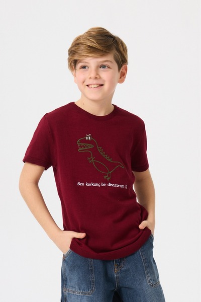 Nisrakids Dečija majica sa uzorkom dinosaura - bordo crvena