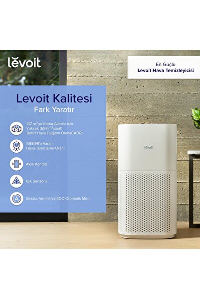 Levoit Otomatik Modlu Geniş Odalara Güçlü Filtrasyonlu Sessiz Hava Temizleyic...