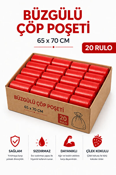 MSE HOLD Büzgülü Çöp Poşeti Çilek Kokulu 65×70 cm Büyük Boy 20 Rulo Dayanıklı...