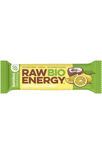 bombus Baton energizant bio, Raw Energy, cu lamaie si nuca de cocos 50g