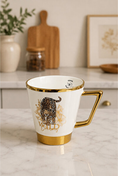 RUBİ PORSELEN Leopard Patterned Porcelain Mug with Gold Detail 220 ml
