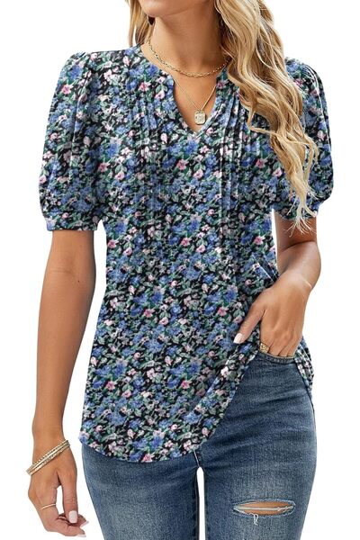 Other EFFAN Womens V Neck Tops Puff Short Sleeve T-Shirt Pleated Floral Print...