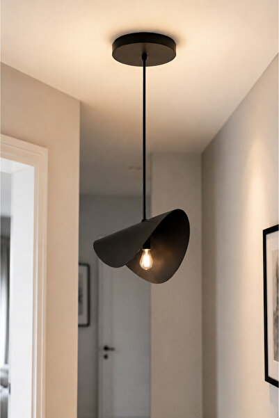 avizade VELARİS Siyah Metal Tekli Sarkıt Avize – Minimalist Modern Yaprak Tas...