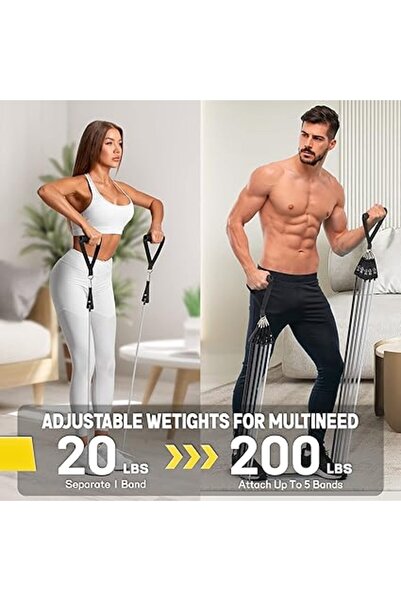 Arabest 5-Piece Resistance Band Set, Up to 200lbs, with Door Anchor Handles A...