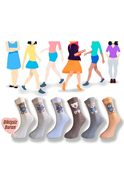 Silk Step 6'lı paket Desenli , Kolej Tip Lastikli, Çorabı (6 Farklı zemin rengi)
