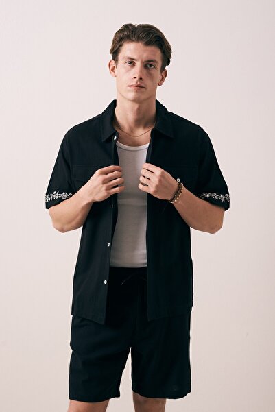 carino man OVERSIZE FIT NAKIŞLI CEP DETAYLI GÖMLEK