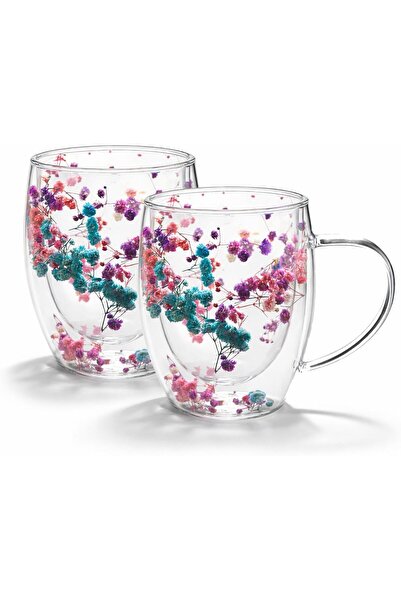 Generic Double Walled Coffee Cups 350ml - Set of 2, Borosilicate Glass Mugs w...