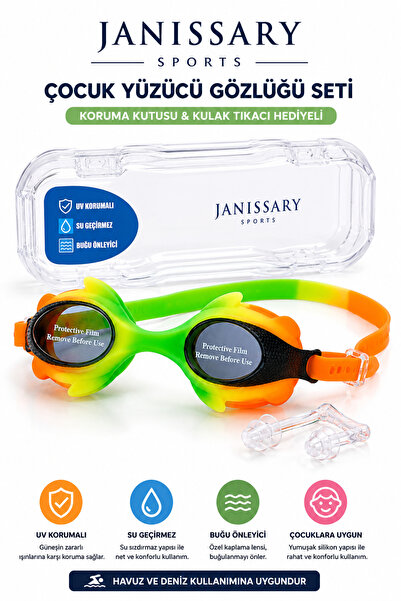 Janissary 2800 Çocuk Yüzücü Gözlüğü Seti UV Korumalı Anti-Fog Kulak Tıkacı ve...