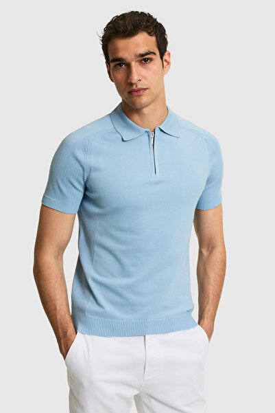 U.S. Polo Assn. Men's Slim Fit Polo Collar Half Zipper Blue Sweater 50324302-...