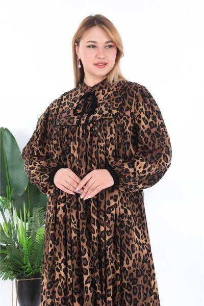 Cannes UZUN KOLLU LEOPAR ELBİSE