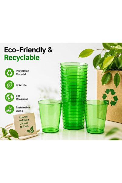 Sunny Your Bright choice Sunny Colored Reusable Plastic Cups 8oz – 25 PCS Transparent Colored Drinking Cups for Juice, Water & Soft Drinks | Recyclable BPA-Free Party Cups (Green)