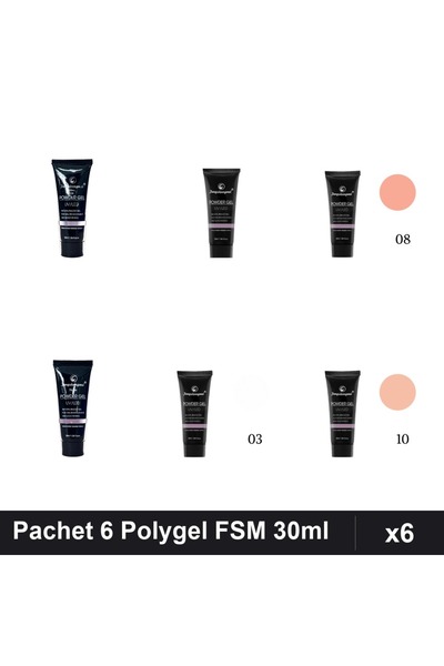 FSM Set 6 Polygel 30ml - Nr.01 Nr.03 Nr.08 Nr.10 Nr.14 Nr.15 - Constructie
