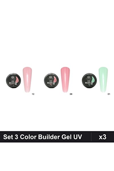 global fashion Set 3 Color Builder Gel UV 15g - Nr.01 Nr.08 Nr.12
