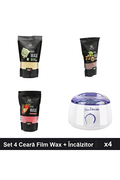 global fashion Set 4 Ceară Epilare Film Wax 450g + Încălzitor ProWax - Ciocol...