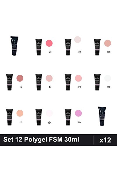 FSM Set 12 Polygel 30ml - Nr.04, Nr.09, Nr.10, Nr.12, Nr.17, Nr.19, Nr.21, Nr...