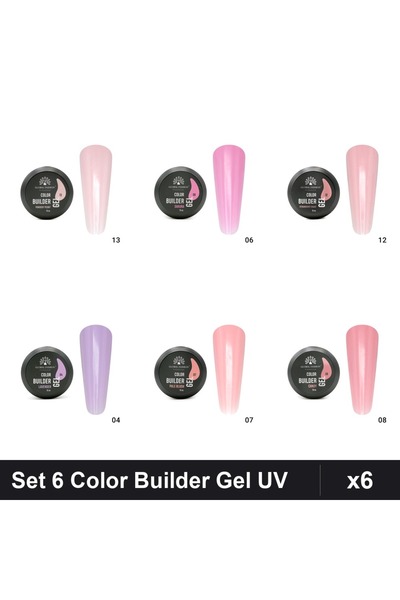 global fashion Set 6 Color Builder Gel UV 15g - Nr.04 Nr.06 Nr.07 Nr.08 Nr.12...