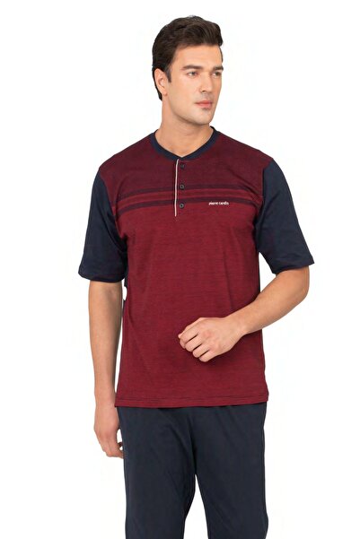 Pierre Cardin 6133 Men's Burgundy Short Sleeve Half Placket Jacquard 3-Piece ...