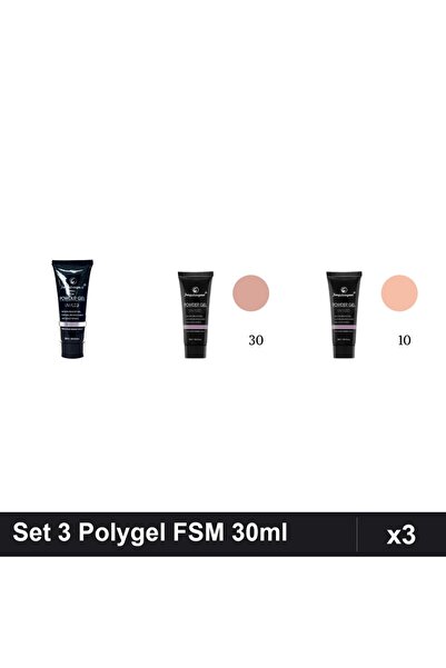 FSM Set 3 Polygel 30ml - Nr.14, Nr.30, Nr.10 - Constructie Unghii UV LED