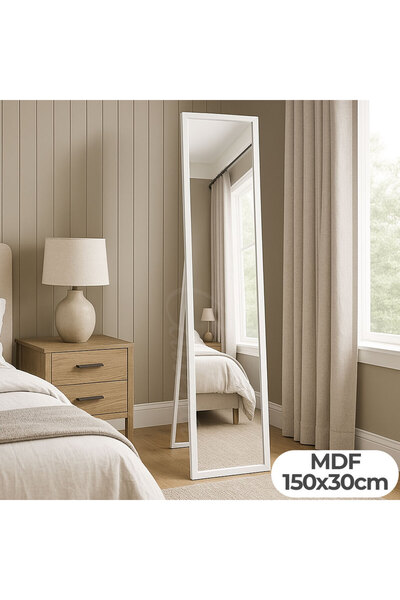 Callena Floor mirror with white frame, 150x30cm, MDF, vertical, with stand, f...