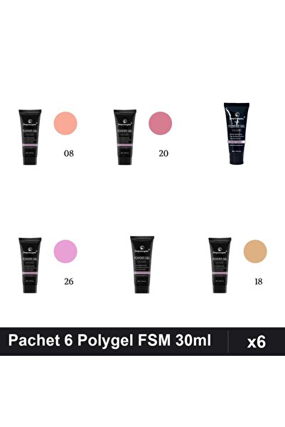 FSM Set 6 Polygel 30ml - Nr.01, Nr.08, Nr.15, Nr.18, Nr.20, Nr.26 - Construcț...