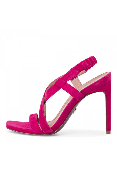 Tamaris Pink suede leather sandals with high heel and square toe