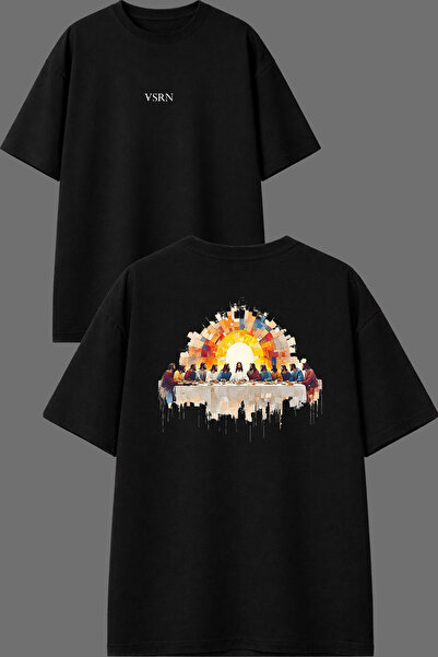 VSRN Last Supper Design Front and Back Printed Black Oversize T-Shirt