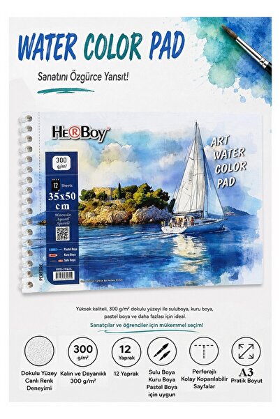 Artmaster Telli Suluboya Eskiz Defteri 35x50 cm 1 Adet Herboy 300 gr Sulu Boy...
