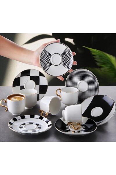 USTAOGLUHOME Luxury Porcelain Coffee Cup Set for 6 People
