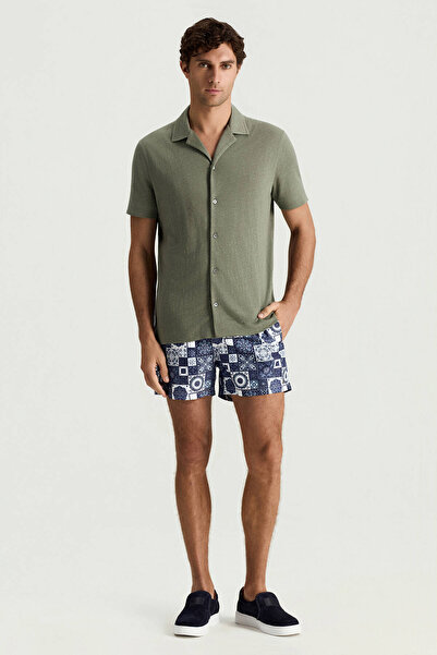 Hemington Paisley Desen Lacivert Quick Dry Mayo