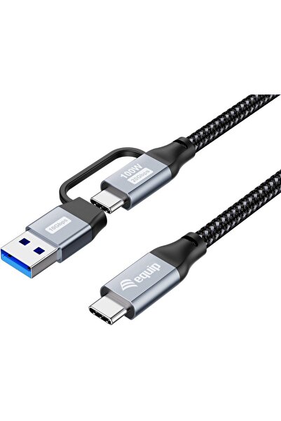 EQUIP Cablu USB-C3.2->C/A Gen2x2 PD100W St/St 1.00m negru