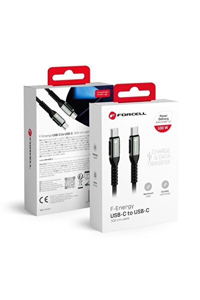 Forcell Cablu USB USB-C - USB-C 3 m Negru