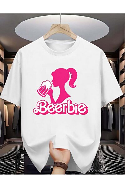 Krays Kadın Oversize T-shirt - Pembe Beerbie Esprili Bira Logolu Grafik Baskı...