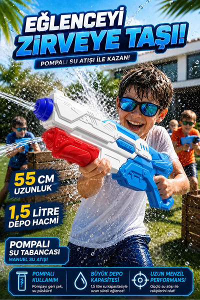 MYÖZYURT Su Tabancası Pompalı 55cm Mega Boy
