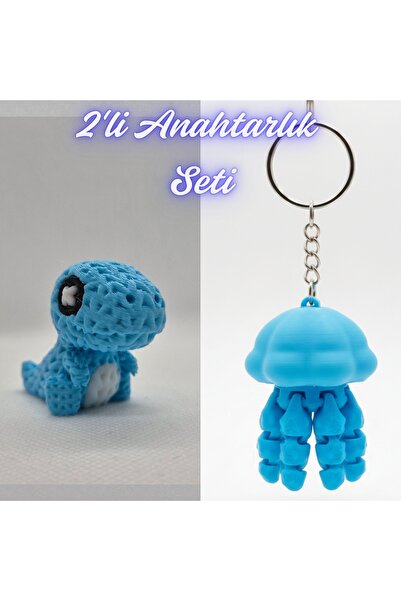 3DAtölyeMaker Light Blue Knitted Pattern Moving Dino and Light Blue Moving Je...