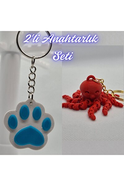 3DAtölyeMaker Light Blue Cat Paw and Pink Octopus Keychain