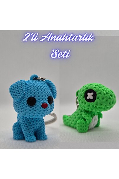 3DAtölyeMaker Light Blue Knitted Patterned Dog and Green Knitted Patterned Mo...
