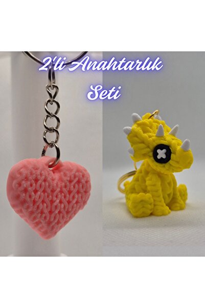 3DAtölyeMaker Light Pink Knitted Patterned Heart and Yellow Knitted Pattern T...