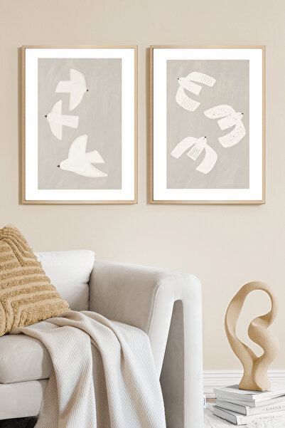 Muyika Design Duvar Tablosu Dekoratif Ahşap Çerçeveli Wabi-Sabi Stil Soyut Va...