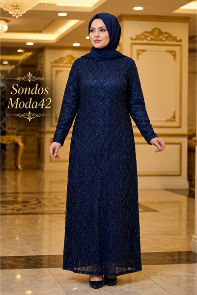Sondos Moda42 Hesna Yuvarlak Yaka Simli Tül Detaylı Büyük Beden kalitali Anne...