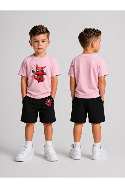LORVEX Set tricou și pantaloni scurți pentru băieți, din bumbac imprimat, pen...