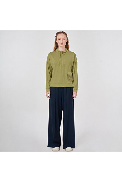 Kayra Tassel Pocket Detailed Zippered Stand Collar Women's Sweatshirt
