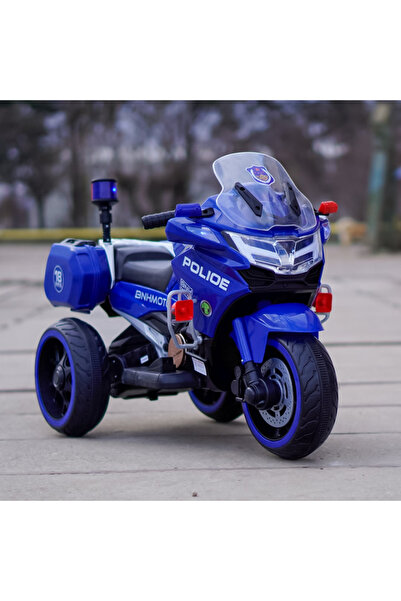 Kids Motocicletă electrică pentru copii, 3 roți, Poliție, 60W 6V, scaun din p...