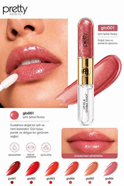 pretyy Pretty Beauty Lip Oil & Double Touch – glo001 (IŞILTILI ŞEFTALİ PEMBE)