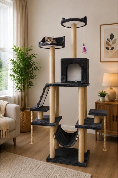 pethomealpi Castle Luxury Multi-Level Slot-Shaped Cat Scratching and Playing ...