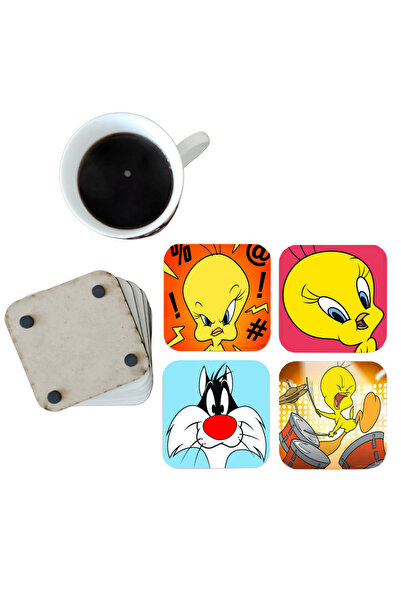 Ghostbastır Tweety Decorative Wooden Coaster Set 048