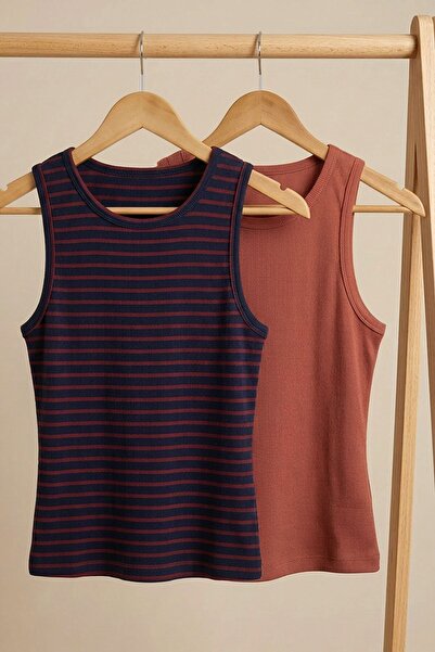 COTENCONCEPT 2 Pieces of Ribbed Fitted Viscose Blended Strappy T-Shirt