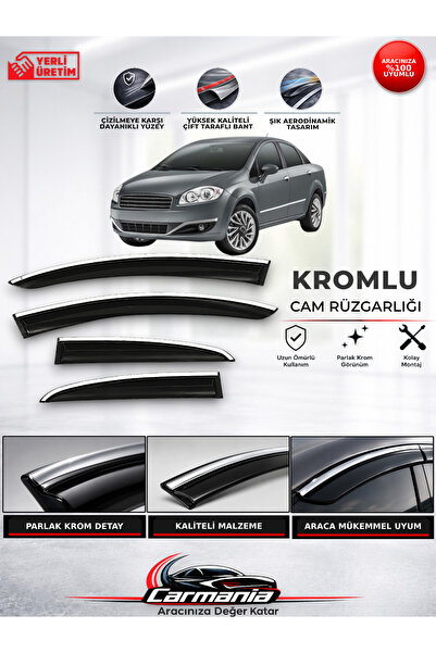 CARMANİA Fiat Linea Araca Özel Kromlu Cam Rüzgarlığı 4’lü Set